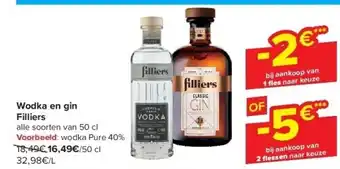 Carrefour Wodka en gin Filliers aanbieding