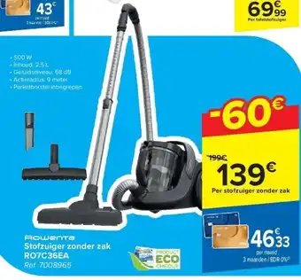 Carrefour Stofzuiger zonder zak RO7C36EA aanbieding