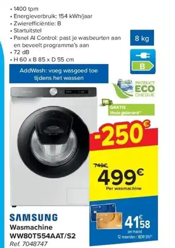 Carrefour Wasmachine WW80T554AAT/S2 aanbieding