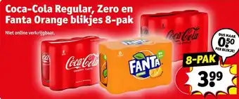 Kruidvat Coca-Cola Regular, Zero en Fanta Orange blikjes 8-pak aanbieding