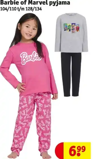 Kruidvat Barbie of Marvel pyjama aanbieding