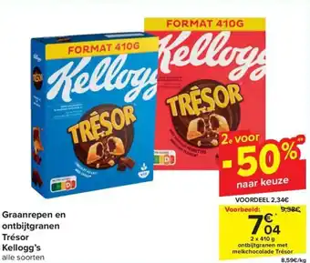 Carrefour Market Graanrepen en ontbijtgranen Trésor Kellogg's 410g aanbieding
