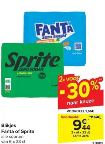 Carrefour Market Blikjes Fanta of Sprite 6 x 33 cl aanbieding