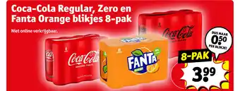 Kruidvat Coca-Cola Regular, Zero en Fanta Orange blikjes 8-pak aanbieding