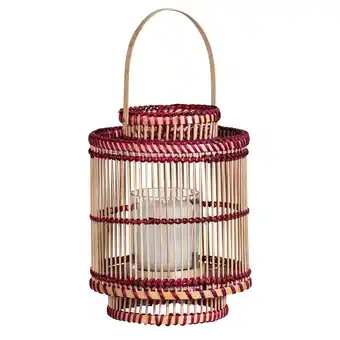 Leen Bakker Lantaarn Bazar - rood/naturel - bamboe - 25xØ18 cm aanbieding