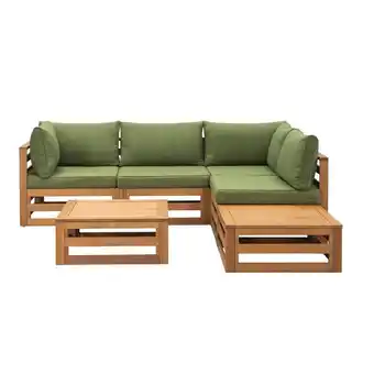 Leen Bakker Loungeset Clermont Brest - FSC-hout - donkergroene kussens - 6-delig - V2 aanbieding