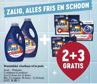 Delhaize Dash Platinum wasmiddel, vloeibaar of in pods aanbieding
