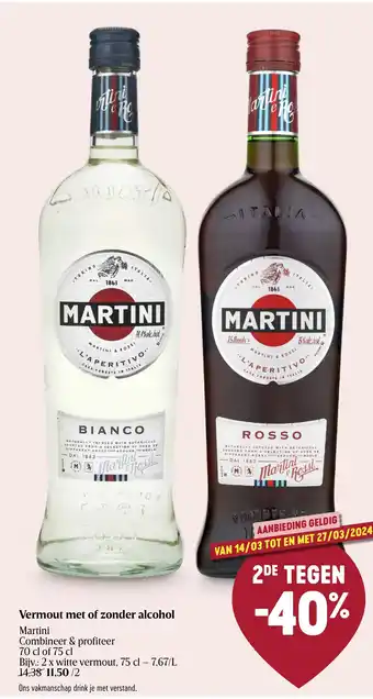 Delhaize Martini vermout met of zonder alcohol aanbieding