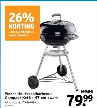 GAMMA Weber Houtskoolbarbecue Compact Kettle 47 cm zwart aanbieding