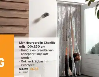 GAMMA Livn deurgordijn Chenille grijs 100x230 cm aanbieding