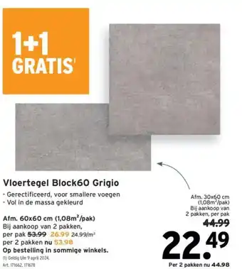 GAMMA Vloertegel Block60 Grigio aanbieding