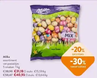 OKay Milka assortiment van paaseitjes 5 smaken 1 kg aanbieding