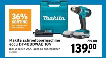 GAMMA Makita schroefboormachine accu DF488DWAE 18V aanbieding