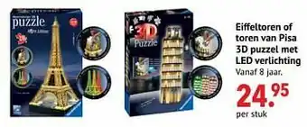 Multi bazar Eiffeltoren of toren van pisa 3d puzzel met led verlichting aanbieding