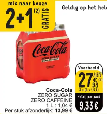 Cora Coca-Cola ZERO SUGAR ZERO CAFFEINE 3x / 6 x 1.5L aanbieding