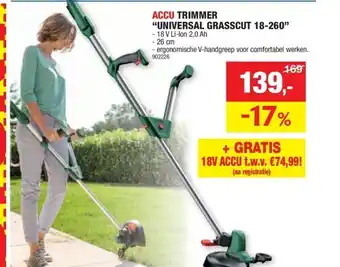 Hubo ACCU TRIMMER “UNIVERSAL GRASSCUT 18-260” aanbieding
