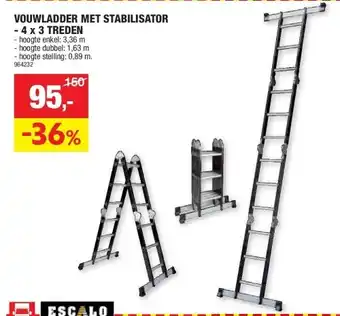 Hubo VOUWLADDER MET STABILISATOR - 4 x 3 TREDEN aanbieding