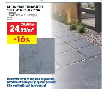 Hubo KERAMISCHE TERRASTEGEL “PIETRA” 60 x 60 x 2 cm aanbieding