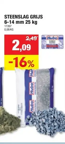 Hubo STEENSLAG GRIJS 6-14 mm 25 kg aanbieding