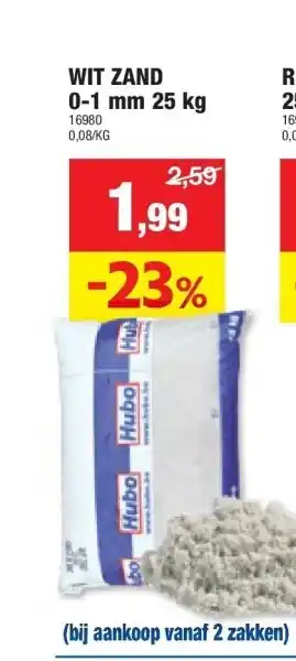 Hubo WIT ZAND 0-1 mm 25 kg aanbieding