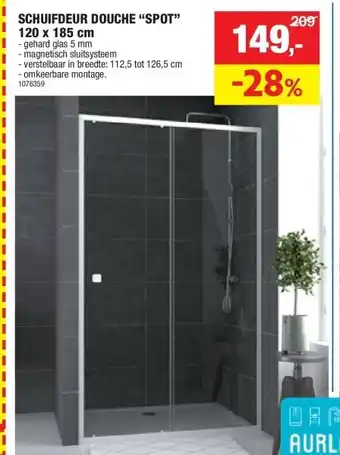Hubo SCHUIFDEUR DOUCHE “SPOT” 120 x 185 cm aanbieding