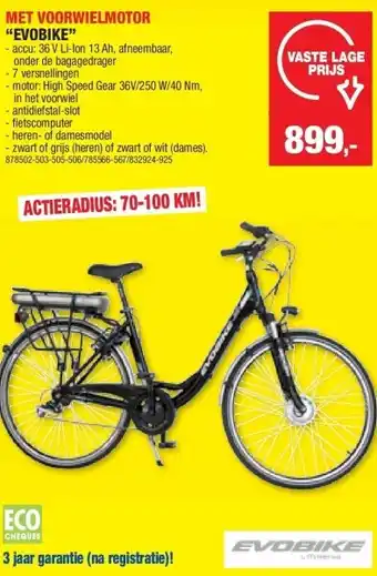 Hubo MET VOORWIELMOTOR “EVOBIKE” aanbieding