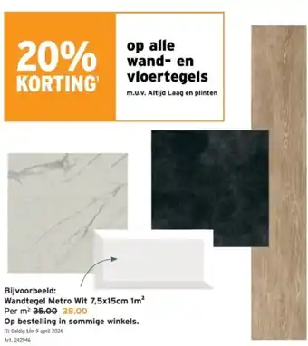 GAMMA Wandtegel Metro Wit 7,5x15cm 1m² aanbieding