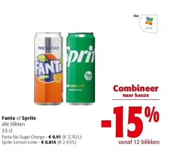 Colruyt Fanta of Sprite alle blikken 33 cl aanbieding