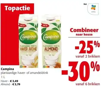 Colruyt Campina plantaardige haver- of amandeldrink 1 L aanbieding