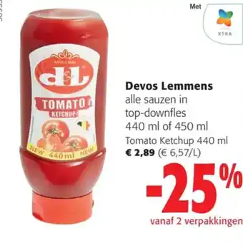 Colruyt Devos Lemmens alle sauzen in top-downfles 440ml aanbieding