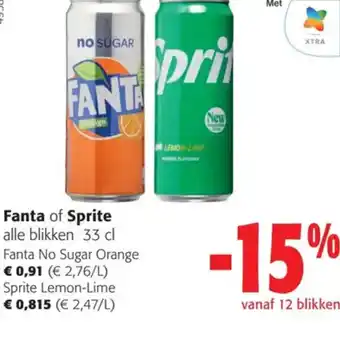 Colruyt Fanta of Sprite alle blikken 33 cl aanbieding