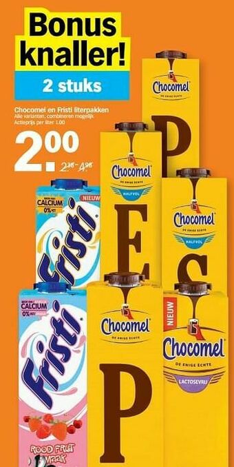 Albert Heijn Chocomel en fristi literpakken aanbieding
