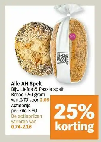 Albert Heijn Liefde + passie spelt brood aanbieding