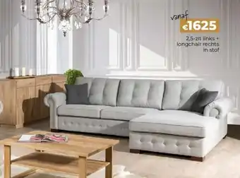 2,5-zit links + longchair rechts in stof