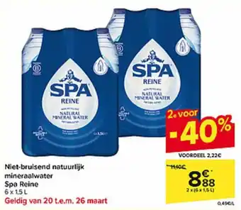 Carrefour Market Niet-bruisend natuurlijk mineraalwater Spa Reine 2 x (6 x 1,5L) aanbieding