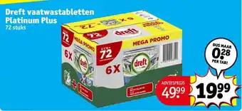 Kruidvat Dreft vaatwastabletten Platinum Plus 72 stuks aanbieding
