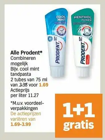 Albert Heijn Prodent cool mint tandpasta aanbieding