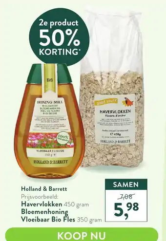 Holland & Barrett Haverkokken 450g Bloemenhoning Vloeibaar Bio Fles 350g aanbieding