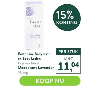 Holland & Barrett Earth Line Body wash en Body Lotion, Deodorant Lavender 50mg aanbieding