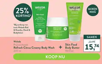 Holland & Barrett Weleda, Refresh Citrus Creamy Body Wash + Skin Food Body Butter 1500ml aanbieding