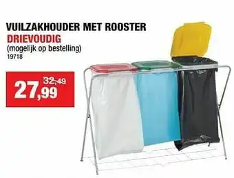 Hubo Vuilzakhouder met rooster enkel drievoudig aanbieding