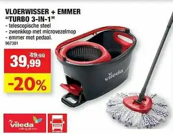 Hubo Vloerwisser + emmer turbo 3-in-1 aanbieding