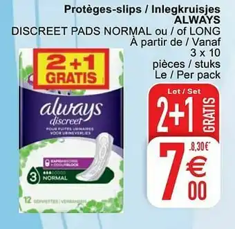 Cora Protèges-slips - inlegkruisjes always discreet pads normal ou - of long aanbieding