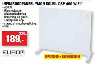 Hubo Eurom infraroodpaneel mon soleil dsp 400 wifi aanbieding