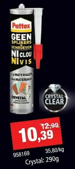 Geen spijkers + schroeven crystal
