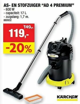 Hubo Kärcher as- en stofzuiger ad 4 premium aanbieding