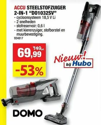 Hubo Domo elektro accu steelstofzuiger 2-in-1 do1032sv aanbieding