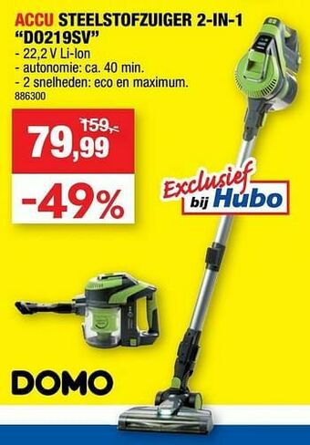 Hubo Domo elektro accu steelstofzuiger 2-in-1 do219sv aanbieding