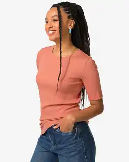 HEMA HEMA Dames T-shirt Clara Rib Roze (roze) aanbieding