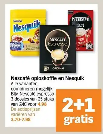 Albert Heijn Nescafé Oploskoffie En Nesquik Nescafé Espresso aanbieding